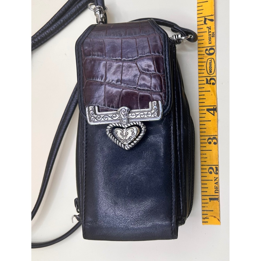 Brighton‎ Black Brown Croc Leather Crossbody Phone Bag Silver/Gold Heart - Picture 11 of 12